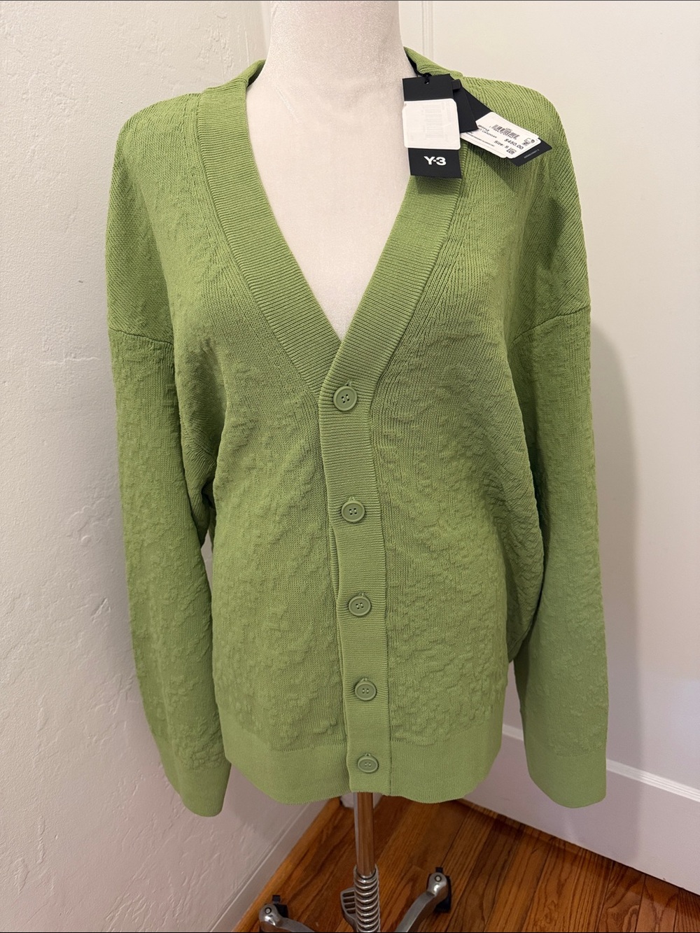 Y-3 Light Apple Green V-Neck Button Cardigan